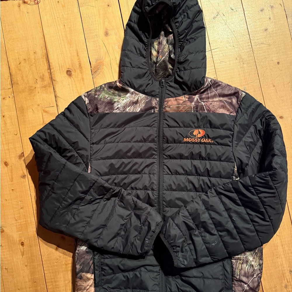 Mossy Oak Black and Camo Jacket with Orange Logo